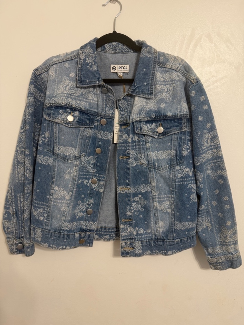 Free people Light Blue Bandana-Print Denim Jacket